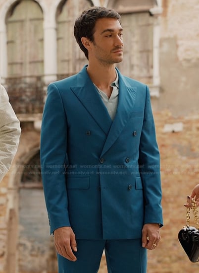 Marcello’s blue blazer and pants on Emily in Paris