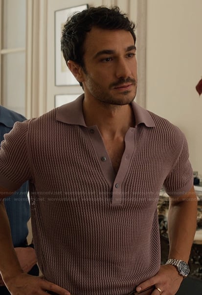 Marcello's purple knit polo on Emily in Paris