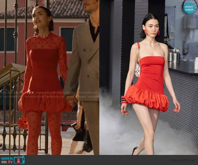 Marine Serre 2024 Fall Winter Collection worn by Emily Cooper (Lily Collins) on Emily in Paris