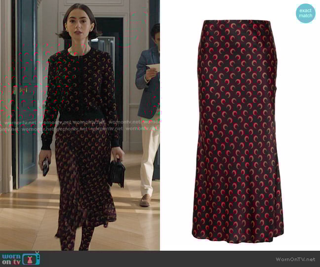 Marine Serre Crescent Moon Skirt worn by Emily Cooper (Lily Collins) on Emily in Paris