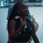 Marissa’s black contrast polo top on Bel-Air