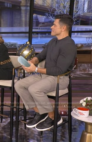 Mark Consuelos's black leather shoes on Live with Kelly and Mark