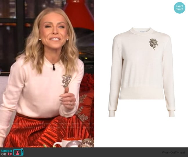 Kelly’s white metallic rose sweater on Live with Kelly 