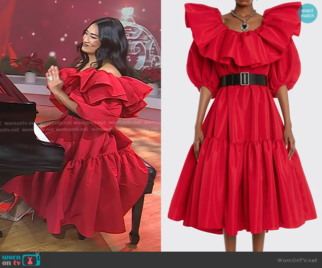 McQueen Exploded-Ruffle Trapeze Midi Dress worn by Chloe Flower on Today