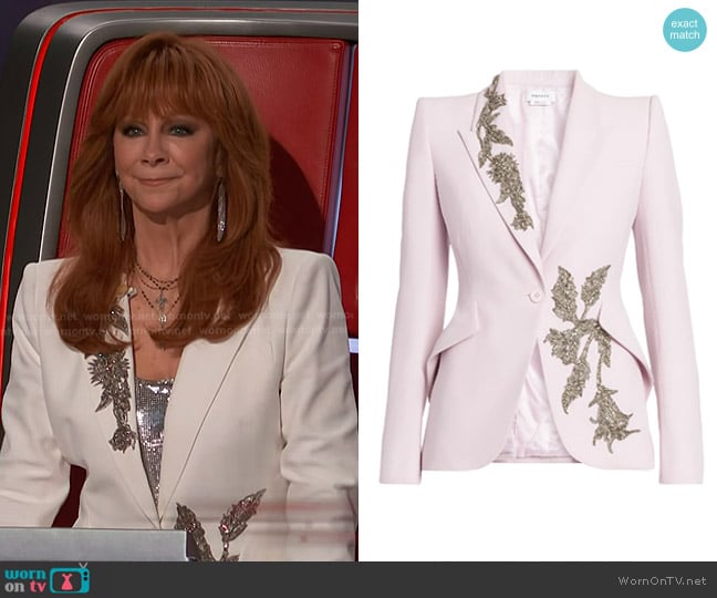 McQueen Floral Beaded Crepe Single-Breasted Jacket worn by Reba McEntire on The Voice