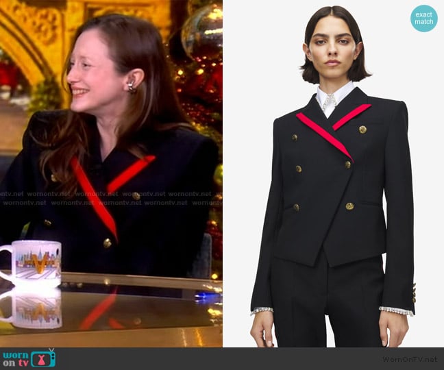 McQueen Uniform Double-breasted Jacket in Black worn by Andrea Riseborough on The View