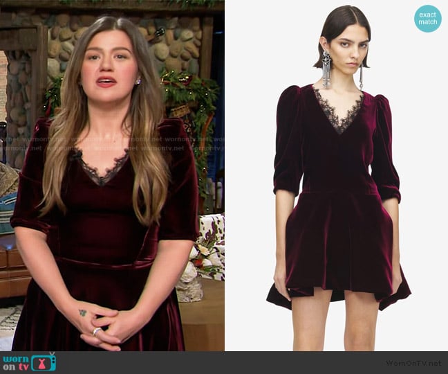 McQueen Velvet Mini Dress in Deep Red worn by Kelly Clarkson on The Kelly Clarkson Show