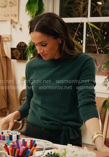 Meghan Markle's green tie-hem sweater on With Love Meghan