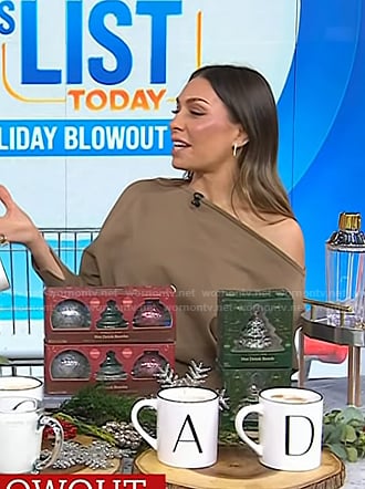 Melissa’s beige off-shoulder knit dress on Today