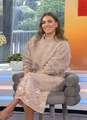Melissa's pink sweater and sequin skirt on Today