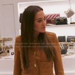 Meredith’s brown sudede jacket and mini skirt on The Real Housewives of Salt Lake City