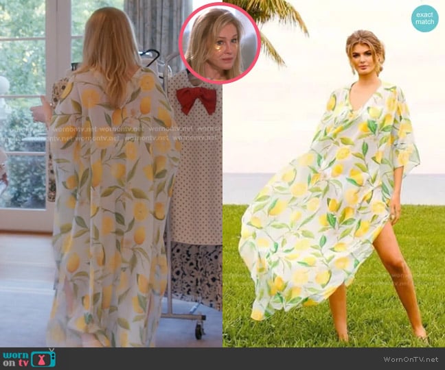 Mestiza New York Lemon Print Caftan Dress worn by Kathy Hilton on The Real Housewives of Beverly Hills