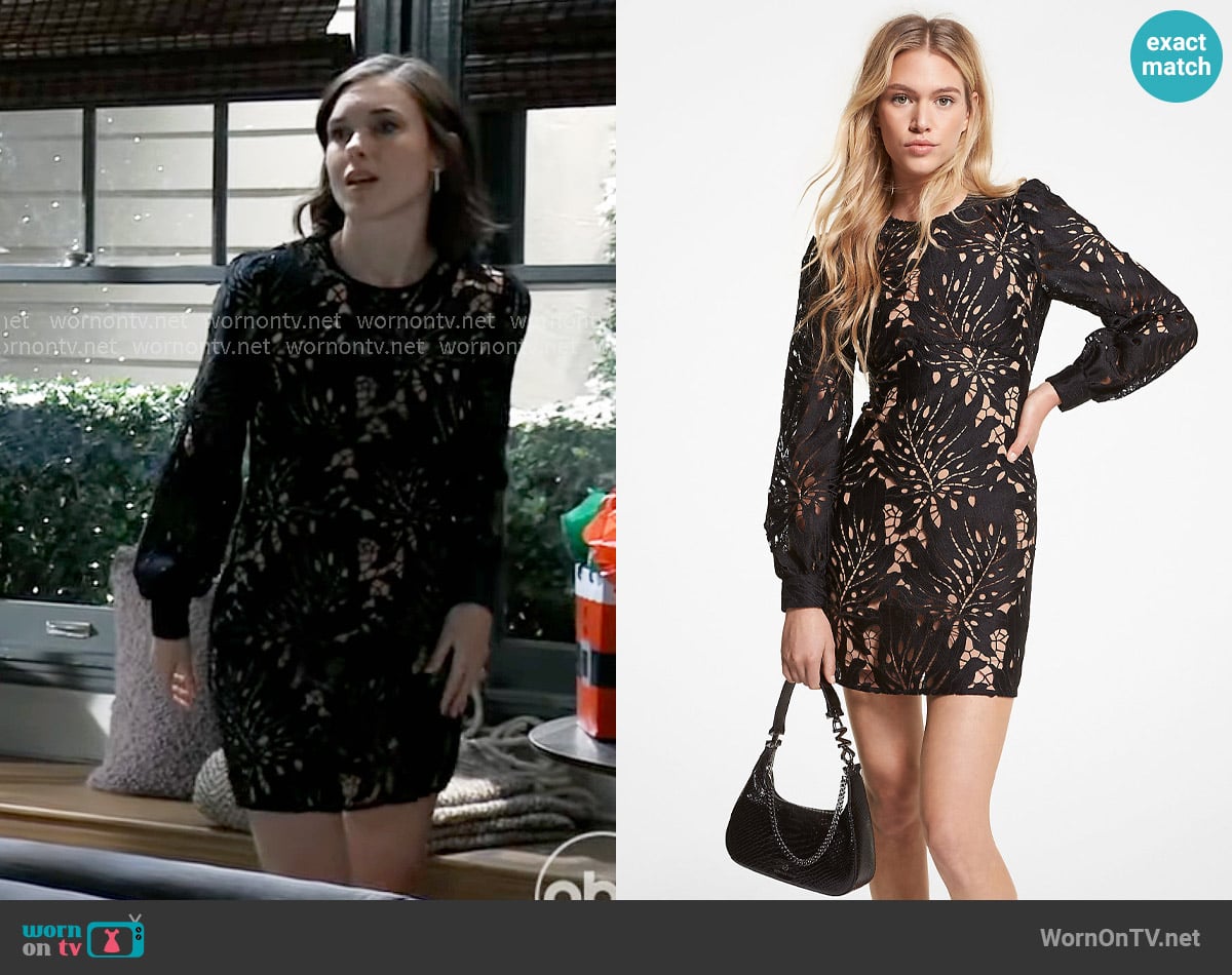 MICHAEL Michael Kors Palm Lace Blouson Sleeve Dress worn by Willow Tait (Katelyn MacMullen) on General Hospital
