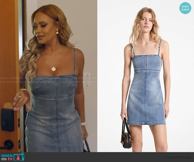 Michael Michael Kors Stretch Denim Mini Dress worn by Gizelle Bryant on The Real Housewives of Potomac