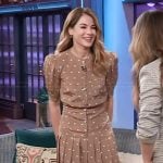 Michelle Monaghan’s brown polka dot mini dress on The Kelly Clarkson Show