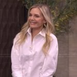 Michelle Pfeiffer's white blouse and pleated skirt on Live with Kelly and Mark