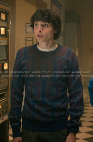 Mike’s blue print sweater on Stranger Things
