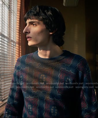 Mike's blue print sweater on Stranger Things
