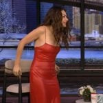 Mila Kunis’s red satin dress on Live with Kelly and Mark