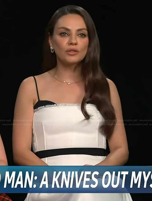 Mila Kunis’s white contrast dress on Access Hollywood
