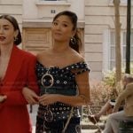 Mindy’s belt buckle dress on Emily in Paris