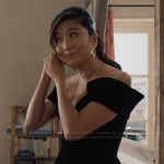 Mindy’s black off shoulder top on Emily in Paris