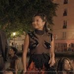 Mindy’s red embellished heel sandals on Emily in Paris