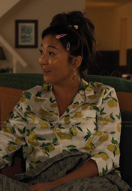 Mindy’s lemon print pajamas on Emily in Paris