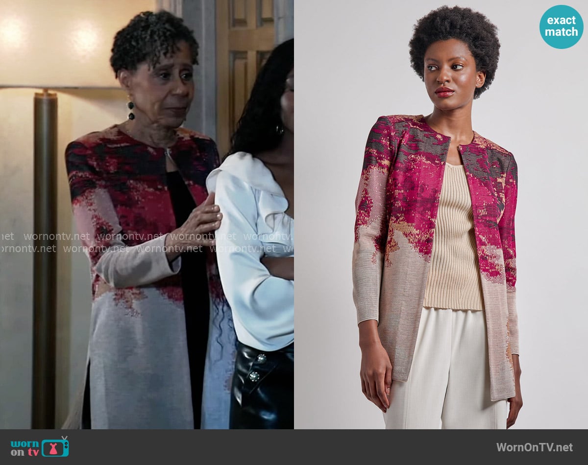 Misook Heritage Abstract Jacquard Knit Jacket worn by Stella Henry (Vernee Watson) on General Hospital