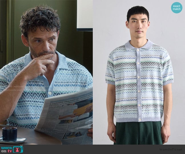 Missoni Light Blue Chevron Shirt worn by Laurent G. (Arnaud Binard) on Emily in Paris