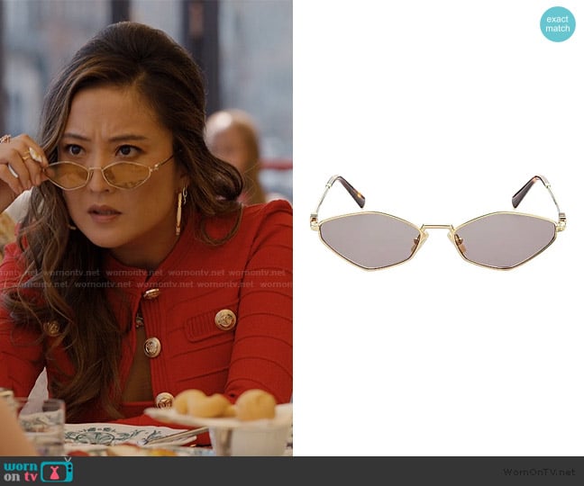 Miu Miu 56MM Geometric Sunglasses worn by Mindy Chen (Ashley Park) on Emily in Paris