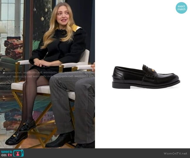 Miu Miu Brushed Leather Penny Loafers worn by Amanda Seyfried on Good Morning America