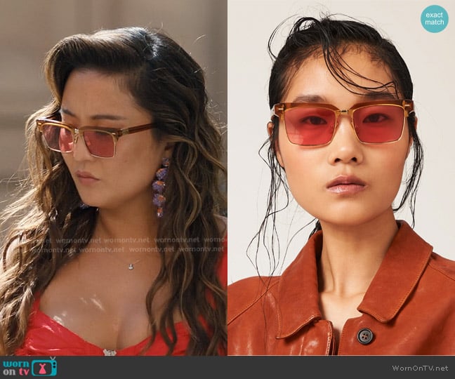 Miu Miu Square Sunglasses 10Zs worn by Mindy Chen (Ashley Park) on Emily in Paris