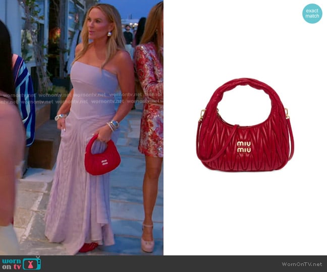 Miu Miu Wander Matelassé Nappa Leather Hobo Bag worn by Heather Gay on The Real Housewives of Salt Lake City