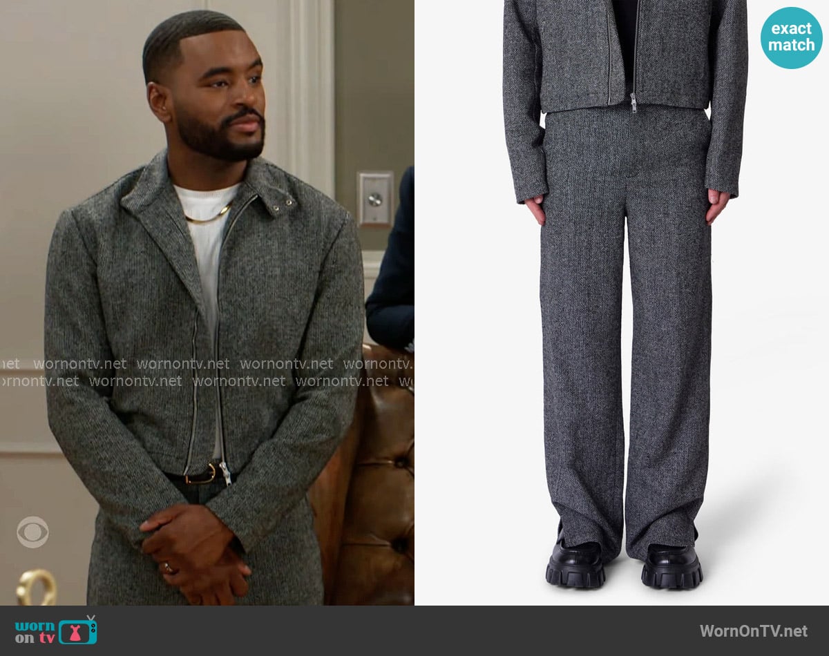 mnml Loiter Tweed Trousers worn by Andre Richardson (Sean Freeman) on Beyond the Gates