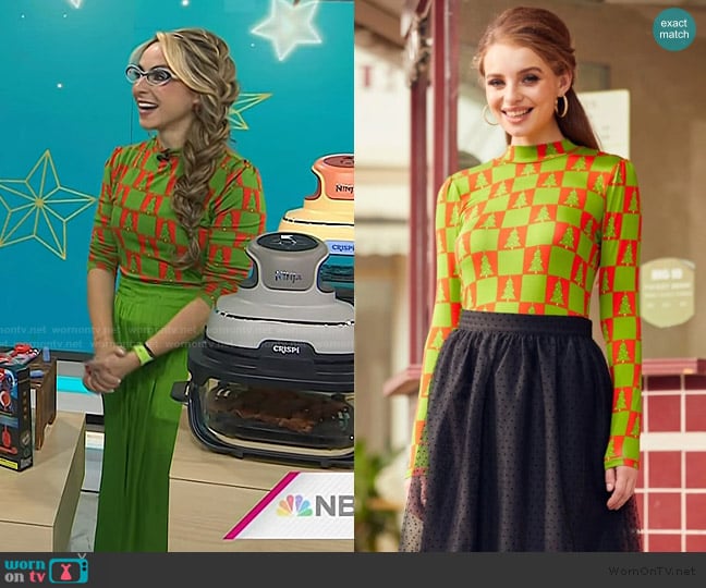 Modcloth Checkered You Got This Mock Nexk Top Knit Christmas Trees worn by Katie Linendoll on Today