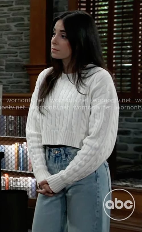 Molly’s white cropped cable-knit sweater on General Hospital