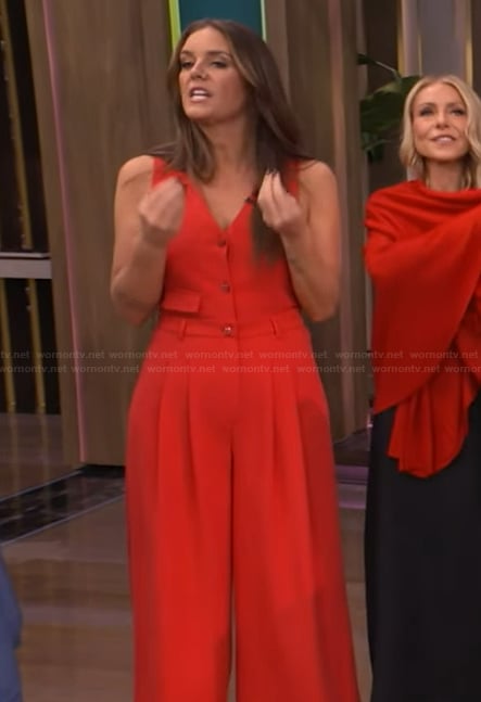 Monica’s red jumpsuit on Live with Kelly and Mark