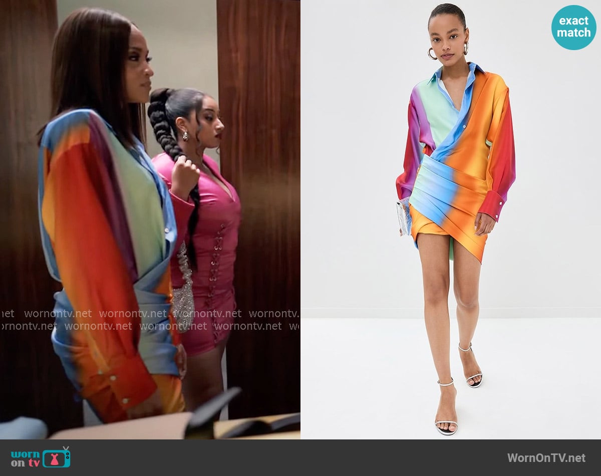 Monse Rainbow Blur Wrapped Shirt Dress worn by Penelope (Stal Stowers) on Tyler Perrys Sistas