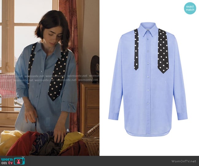 Moschino Tie-print Shirt worn by Emily Cooper (Lily Collins) on Emily in Paris