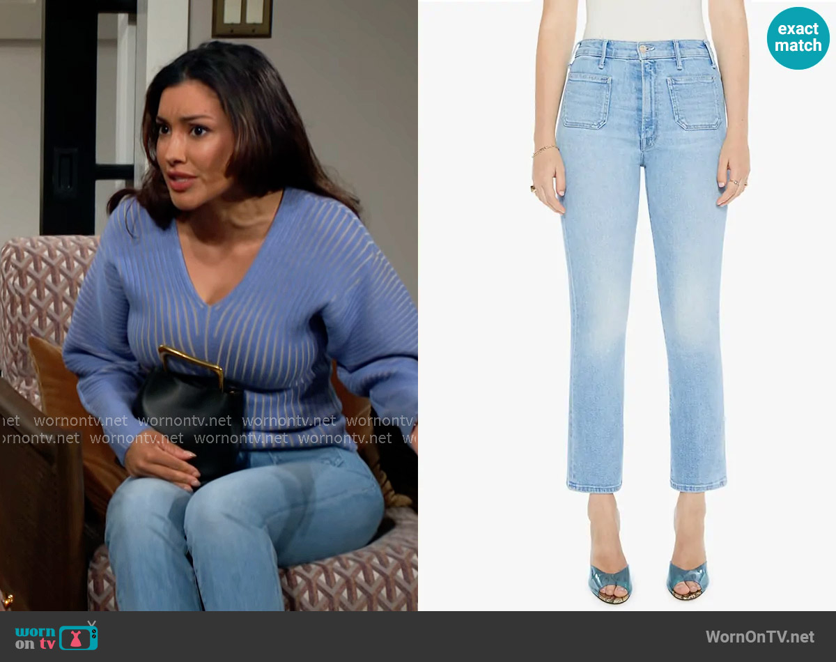 Mother The Hustler Patch Pocket Ankle Bootcut Jeans in Tune In Tune Out worn by Audra Charles (Zuleyka Silver) on The Young and the Restless