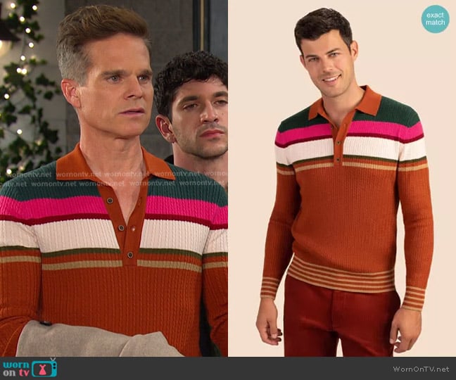 Mr Turk Jules Long Sleeve Merino Wool Polo Sweater worn by Leo Stark (Greg Rikaart) on Days of our Lives