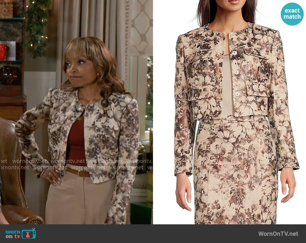 Tracy’s floral jacket on Beyond the Gates Tracy’s floral jacket on Beyond the Gates