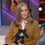 Audrey’s mustard bow cardigan on The Kelly Clarkson Show