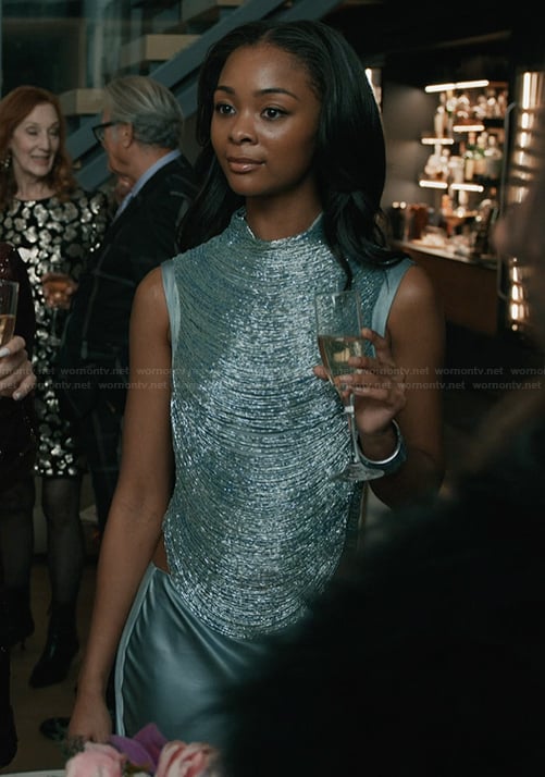 Nabria's metallic drape top on Elsbeth