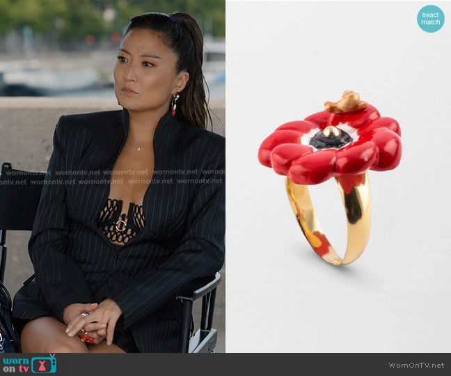 Nach Bijoux Anemone Ring in Red worn by Mindy Chen (Ashley Park) on Emily in Paris