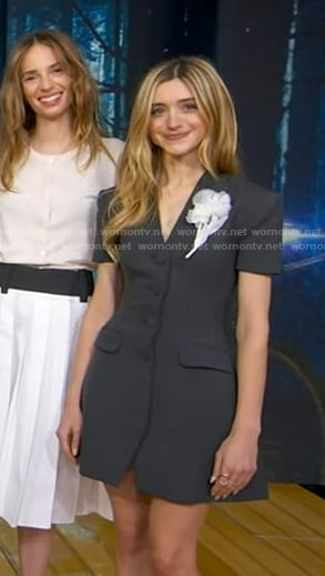 Natalia Dyer’s grey blazer dress on Good Morning America