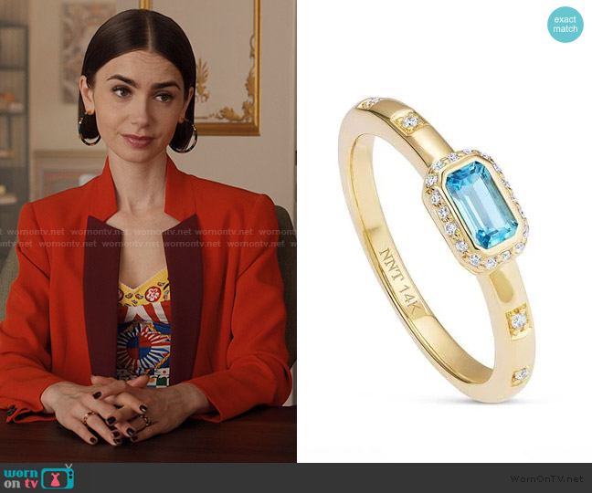 Never Not Grab n Go 18K Yellow Gold Topaz Ready 2 Radiate Ring worn by Emily Cooper (Lily Collins) on Emily in Paris