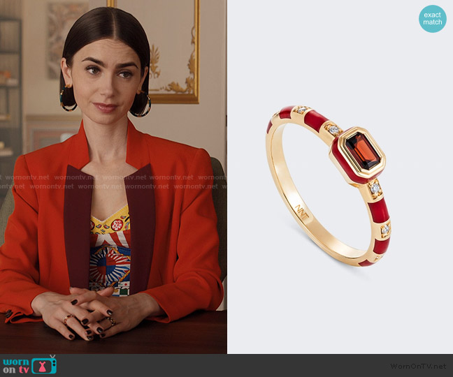 Never Not Grab N Go -ready 2 Radiate Ring Red Garnet And Diamonds worn by Emily Cooper (Lily Collins) on Emily in Paris