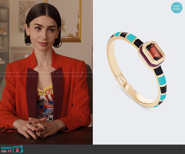 Never Not Grab N Go Ready to Radiate Ring Blue and Black Enamel worn by Emily Cooper (Lily Collins) on Emily in Paris